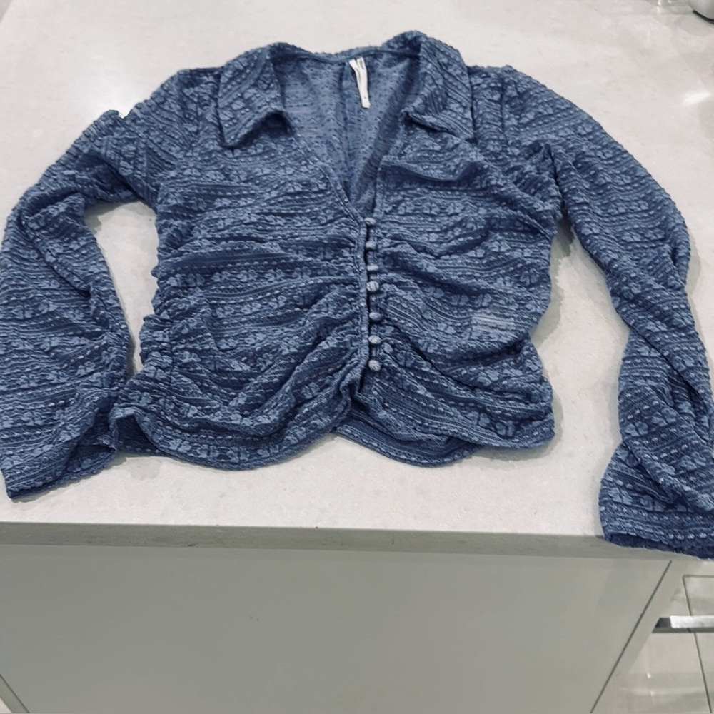 Sold Anthropologie Textured Button-Down Blouse in Blue